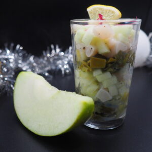 Verrine St jacques, pomme, poireaux