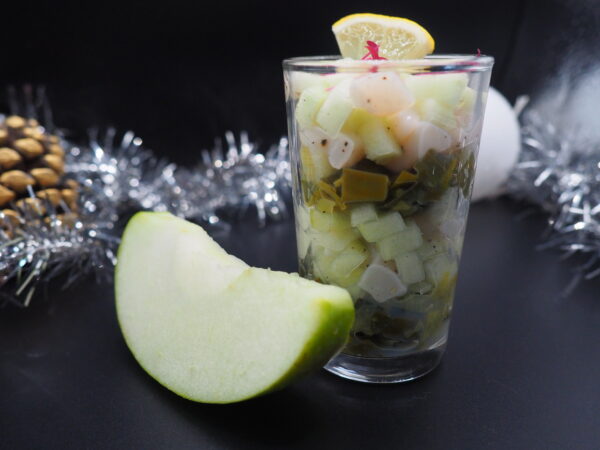 Verrine St jacques, pomme, poireaux